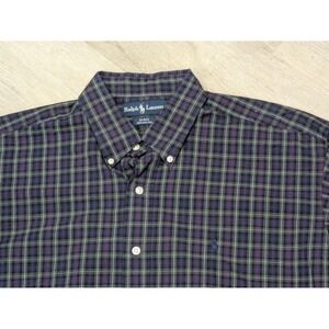 Polo Ralph Lauren Shirt Mens Large Blue Green Plaid Blake Button Down Classic